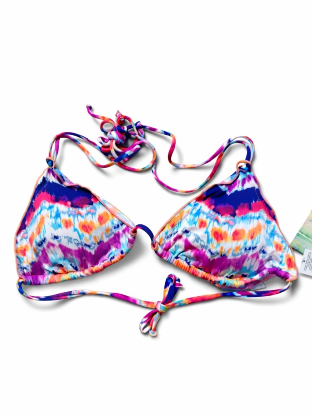 Hobie Triangle Bikini Top Multicolor Tie Dye String Size M NWT